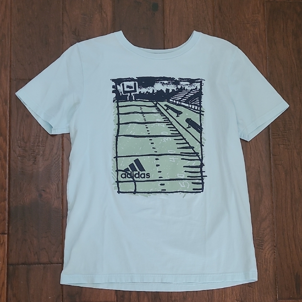 Adidas Boy's Light Blue shirt with football field size XL (18-20)